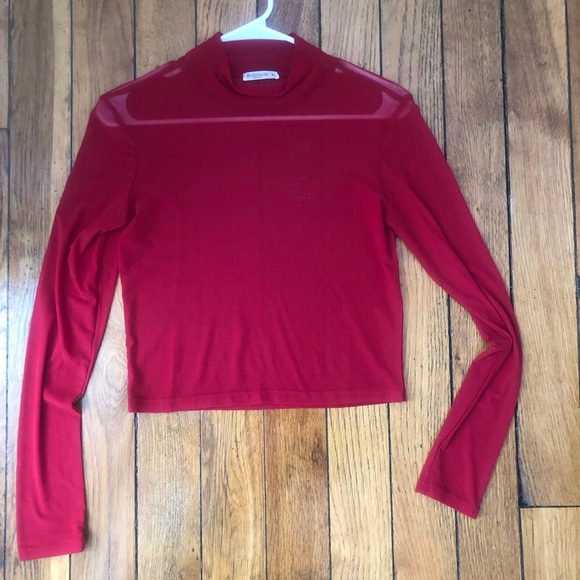 Tops - Red Sheer Long Sleeve Top